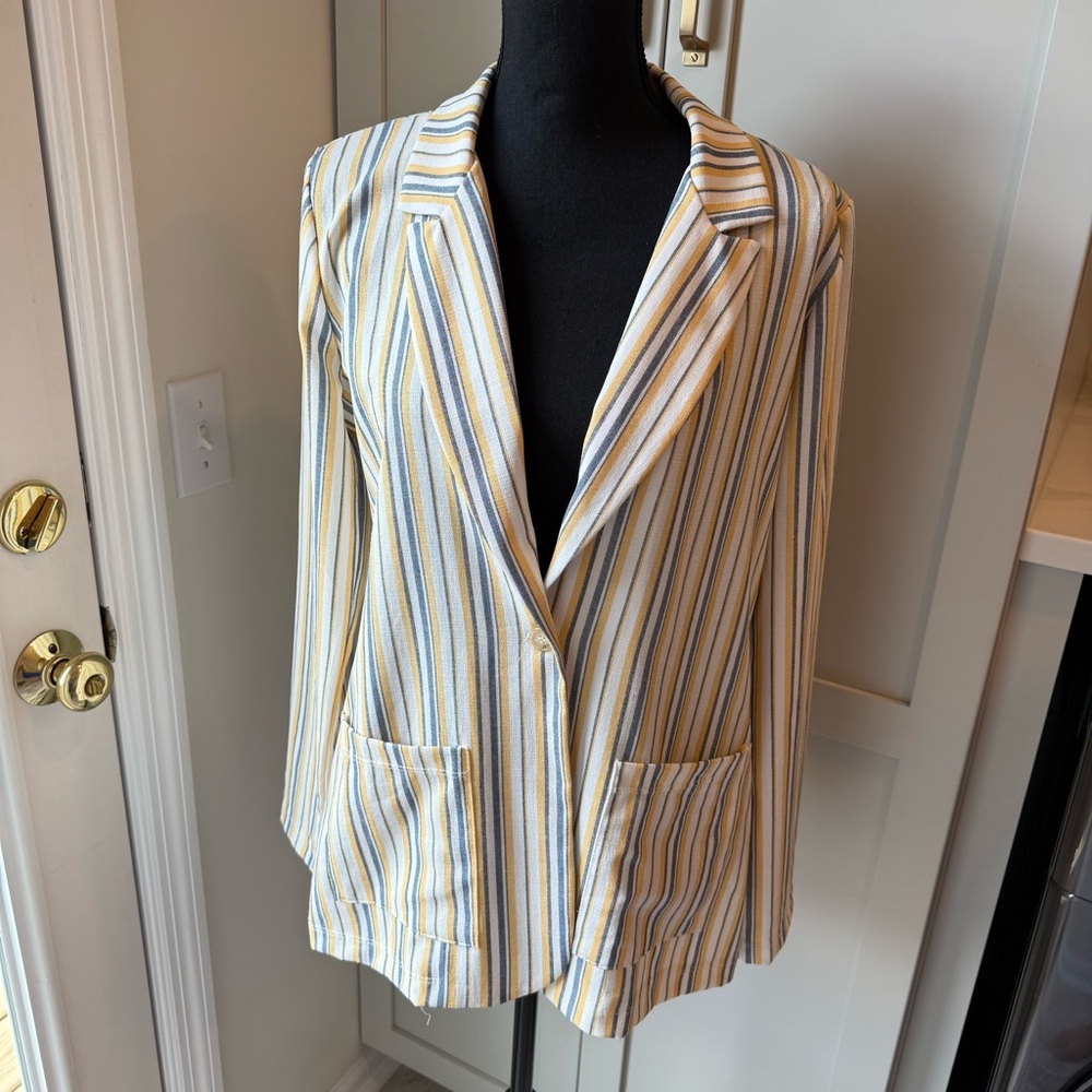 Vintage Originality Striped Jacket Blazer Multicolor 70s Retro Sz M Office Siren